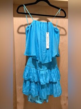 Mustard Seed Blue Tiered Ruffled Romper Size Medium New